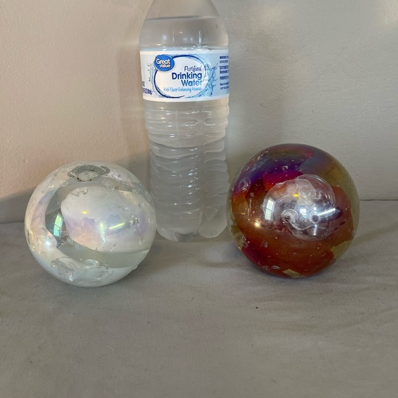 2 Huge Solid Glass Marbles 2 Lbs Each Art Heavy Slag Very Rare Vintage Carnival - Picture 1 of 13